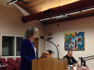 Nancy Peterson speaks against new hire at board meeting on Friday March 21, 2014