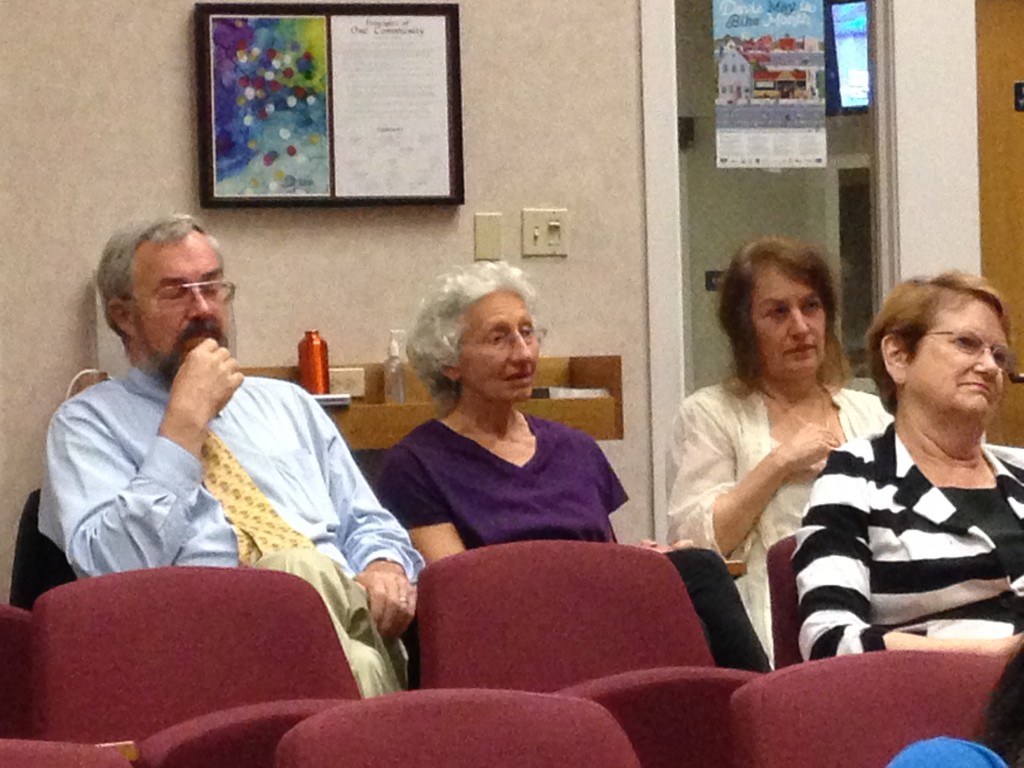 Matt Williams, Donna Lemongello, and Sue Greenwald listen intently to council discussion on Tuesday night.
