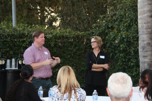 Chief Innovation Officer Rob White introduces Lawrence Livermore Economic Development Director Betsy Cantwell, at the Vanguard 8th Birthday Party on July 30