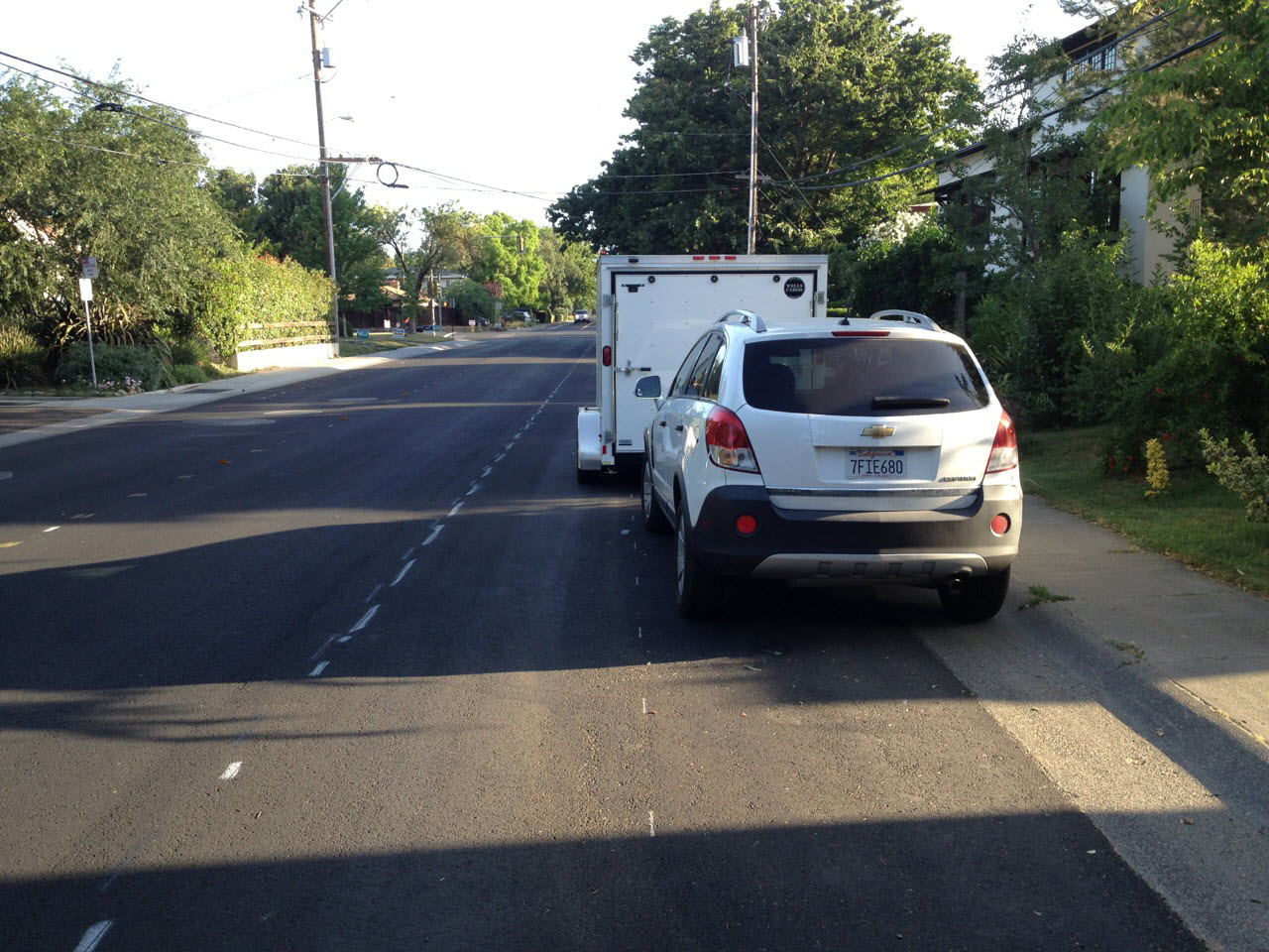 Reader submitted photo of a trailer that protrudes into the bike path along B Street