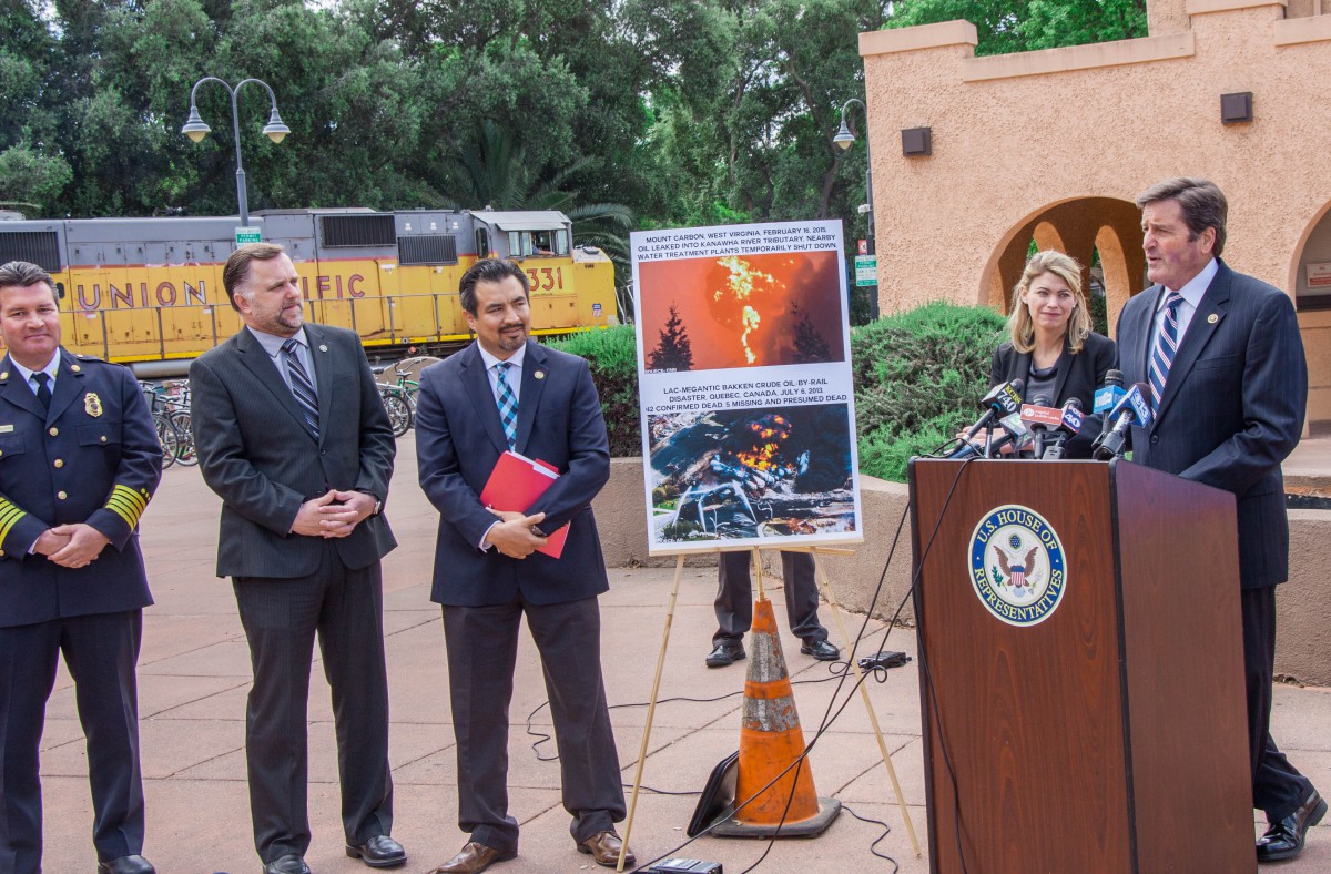 Congressman Garamendi was addressing the media when a train slowly passed by illustrating the potential risk to the community