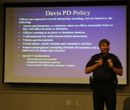 Assistant Chief Darren Pytel presents the proposed Davis PD Body Worn Camera policy
