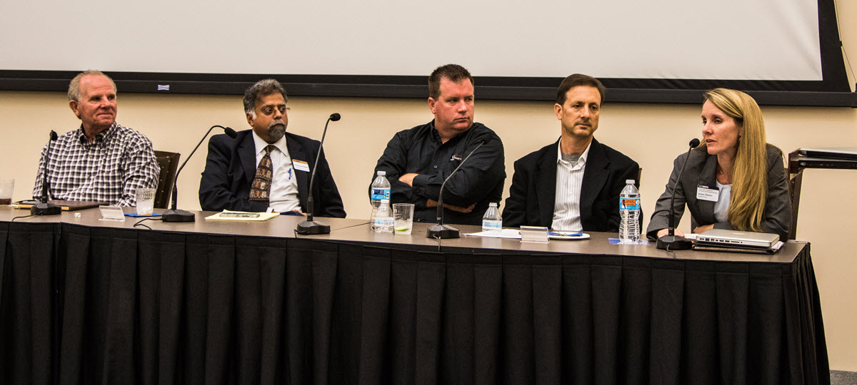 Panel Discussion on Wednesday Night - from left to right - Lonnie Bookbinder, Dushyant Pathak, Tim Keller, Scott Ragsdal and Jenna Makus