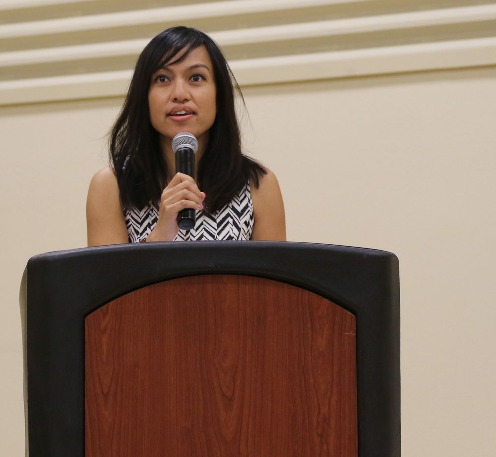 Yesenia Flores could not make it, but her high school counselor received her scholarship on her behalf
