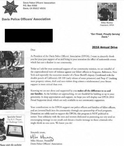 Davis Police Officer Letter