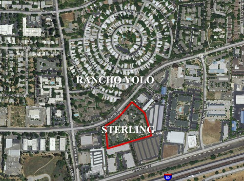 Aerial Map showing proposed Sterling Apartments in relation to Rancho Yolo 