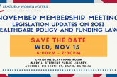 Local League of Women Voters Reviews New State Legislation with Impact on Health Care Financing